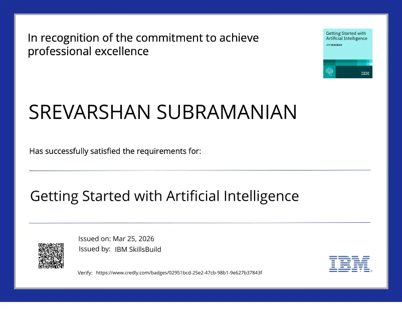 Getting Started with Artificial Intelligence certificate