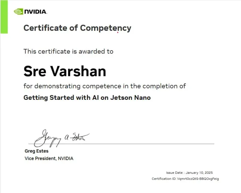 Getting Started with AI on Jetson Nano certificate