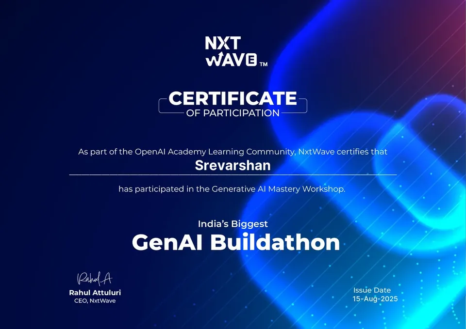 Generative AI Mastery Workshop certificate